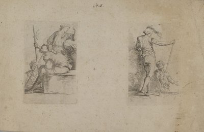 (Série figurek) Sedící muž, pohled zezadu, drží sekeru od Salvator Rosa