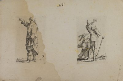 (Série figurek) Stojící muž s dlouhým kloboukem, ukazující prstem od Salvator Rosa