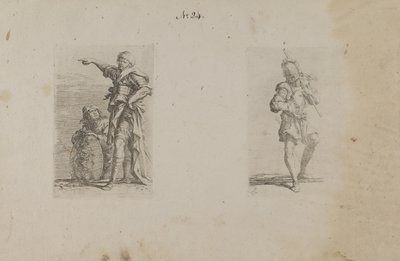 (Série figurek) Dva muži, jeden ukazuje doleva, druhý klečí od Salvator Rosa