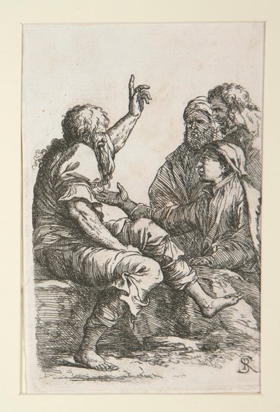 Starý muž mluví se třemi muži od Salvator Rosa