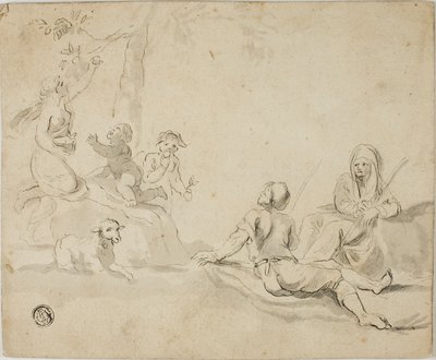 Sběrači jablek a odpočívající pastýři od Salvator Rosa