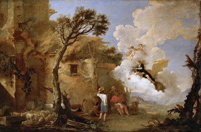 Astree (Astrape) quittant les bergers - Návrat Astraea, Rosa, Salvatore (1615-1673). Olej na plátně, cca 1640-1645. Rozměr: 139,5 x 209 cm. Uměleckohistorické muzeum, Vienne od Salvator Rosa