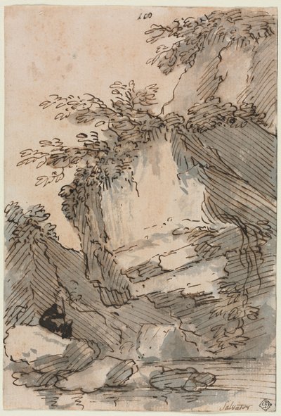 Postavy u skalnatého bazénu od Salvator Rosa