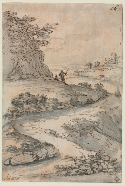 Postavy na klikaté cestě, polovina 1600s. od Salvator Rosa