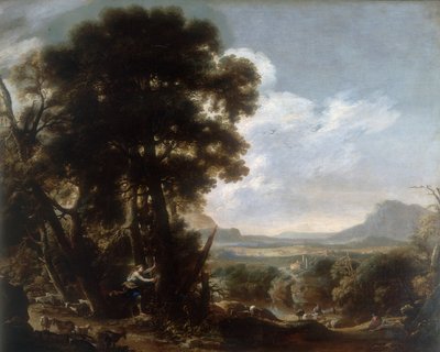 Hermina vyřezává jméno Tancredi na strom, dílo Salvatore Rosa, konzervované v Galleria Estense v Modeně od Salvator Rosa