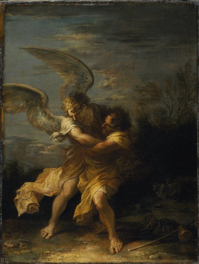Jacob zápasí s andělem (olej na plátně) od Salvator Rosa