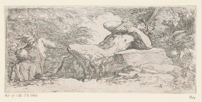 Satyr s pánvovou flétnou Tritons and River Gods (název série) od Salvator Rosa