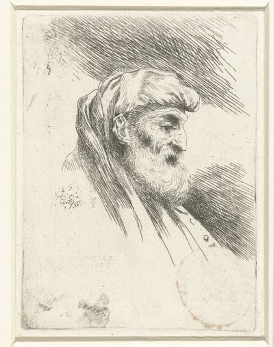 Hlava starého muže s plnovousem Malá studie hlav s orientální pokrývkou hlavy (název série) od Salvatore Castiglione (signed by artist)