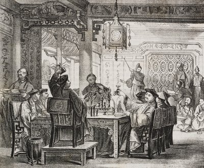 Bohatý čínský banket, litografie Salvatore Puglia z Poliorama Pittoresco, n 11, 19. října od Salvatore Puglia