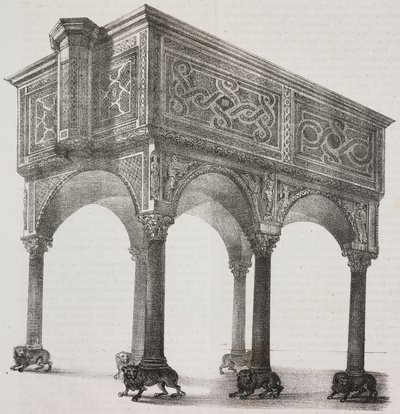 Starověké obě v katedrále Sessa Aurunca, Kampánie, Itálie, litografie Salvatore Puglia podle kresby Pasquale Mattei (1813-1879) z Poliorama Pittoresco, n 43, 31. května od Salvatore Puglia