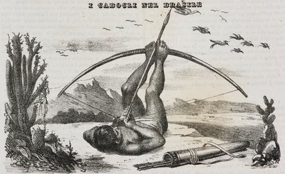 Caboclo muž s luky a šípy, Brazílie, litografie Salvatore Puglia z Poliorama Pittoresco, n 41, 18. května od Salvatore Puglia