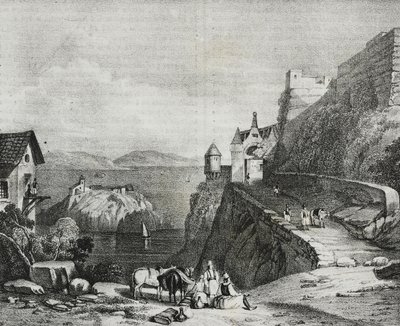Hrad Parga, Albánie, litografie Salvatore Puglia z Poliorama Pittoresco, n 9, 9. října od Salvatore Puglia