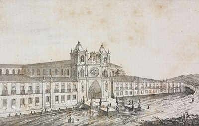 Fasáda kláštera Alcobaca, Portugalsko, litografie Salvatore Puglia z Poliorama Pittoresco, n 50, 19. července od Salvatore Puglia