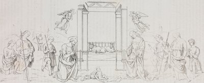 Fontignano Narození Páně, Klanění pastýřů, litografie Salvatore Puglia podle malby Pietra Perugina (kolem 1450-1523) z Poliorama Pittoresco, n 42, 24. května od Salvatore Puglia