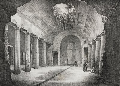 Hall ve starobylé vile prince z Caposele ve Formia, Lazio, Itálie, litografie Salvatore Puglia z Poliorama Pittoresco, n 23, 11. ledna od Salvatore Puglia