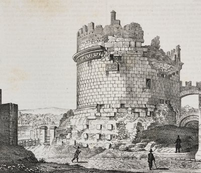 Mauzoleum Cecilie Metella na Via Appia, Řím, Lazio, Itálie, litografie Salvatore Puglia z Poliorama Pittoresco, n 20, 21. prosince od Salvatore Puglia