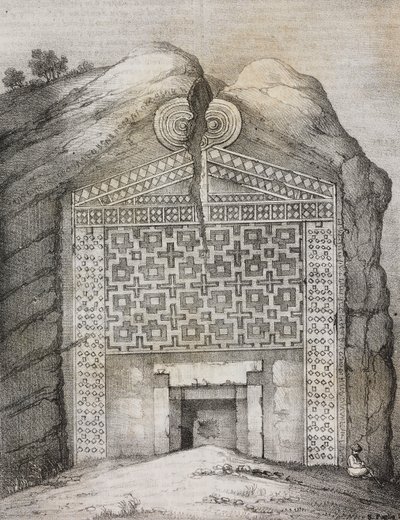 Midasova hrobka, Midas Sehri, Turecko, litografie Salvatore Puglia z Poliorama Pittoresco, n 41, 18. května od Salvatore Puglia