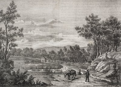 Minerální prameny v lese Acerra, Kampánie, Itálie, litografie Salvatore Puglia z Poliorama Pittoresco, n 5, 7. září od Salvatore Puglia