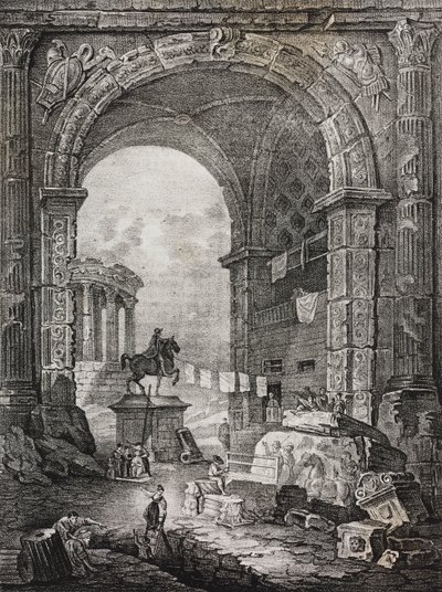 Římské ruiny, obraz Hubert Robert (1733-1808), litografie Salvatore Puglia z Poliorama Pittoresco, n 28, 17. února od Salvatore Puglia