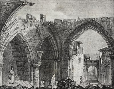 Ruiny podél Street of Knights, město Rhodos, Řecko, litografie Salvatore Puglia z Poliorama Pittoresco, n 3, 27. srpna od Salvatore Puglia