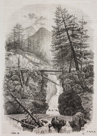 Visutý most přes pohoří Pyreneje, Španělsko, litografie Salvatore Puglia z Poliorama Pittoresco, č. 16, 23. listopadu od Salvatore Puglia