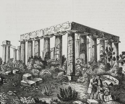 Apollon temppeli Panellenius-vuorella, Kreikka, Salvatore Puglian litografia Poliorama Pittorescosta, n:o 40, 14. toukokuuta od Salvatore Puglia