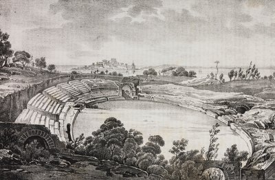 Amfiteátr Syrakusy, Sicílie, Itálie, litografie Salvatore Puglia z Poliorama Pittoresco, n 7, 21. září od Salvatore Puglia