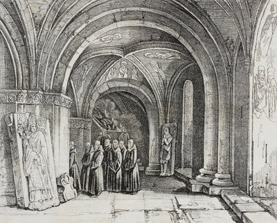 Podzemní kostel basilejské katedrály, Švýcarsko, litografie Salvatore Puglia z Poliorama Pittoresco, n 50, 22. července od Salvatore Puglia