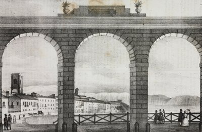 Pohled na Chieti z Piazza Grande, Itálie, litografie Salvatore Puglia z Poliorama Pittoresco, n 2, 21. srpna od Salvatore Puglia