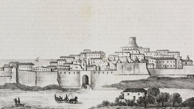 Pohled na Crotone, Calabria, Itálie, litografie Salvatore Puglia z Poliorama Pittoresco, n 12, 26. října od Salvatore Puglia