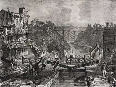 Pohled na Lockport, ve státě New York, Spojené státy americké, litografie Salvatore Puglia z Poliorama Pittoresco, n 1, 10. srpna od Salvatore Puglia