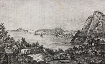Pohled na Posillipo z terasy monsignora Di Pietra, Kampánie, Itálie, litografie Salvatore Puglia z Poliorama Pittoresco, n 32, 16. března od Salvatore Puglia
