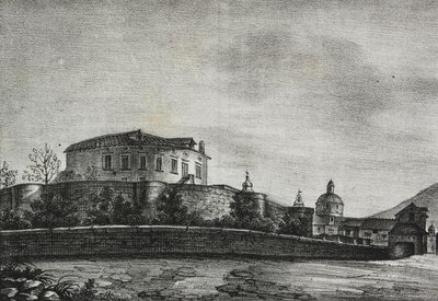 Pohled na hrad Acerra, Kampánie, Itálie, litografie Salvatore Puglia z Poliorama Pittoresco, n 30, 5. března od Salvatore Puglia