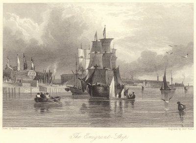 Emigrant, Loď (rytina) od Samuel (after) Austin
