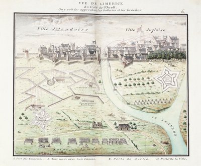 Pohled na Limerick, cca 1750 (akvarelové plány) od Samuel (after) Hobson