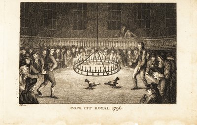 Gambleři sledující kohoutí zápas při svíčkách v Cock Pit Royal, St od Samuel (after) Howitt