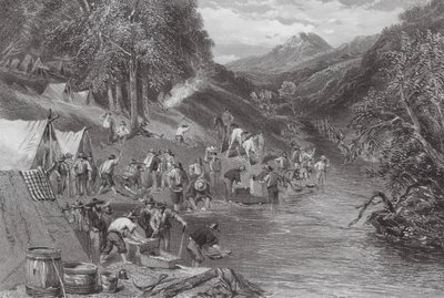 Austrálie: Alluvial Gold Washing (rytina) od Samuel (after) Prout