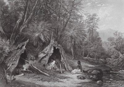Austrálie: Native Encampment (rytina) od Samuel (after) Prout