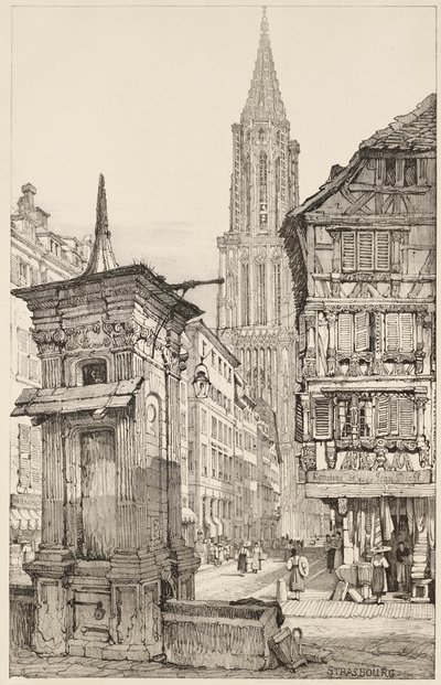 Rue Mercière a západní fronta štrasburské katedrály od Samuel (after) Prout