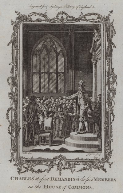 Charles první Vyžadující pět poslanců v Dolní sněmovně (rytina) od Samuel (after) Wale