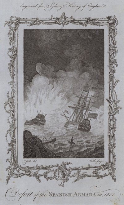 Porážka španělské armády v roce 1588 (rytina) od Samuel (after) Wale