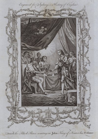 Edward Černý princ čeká na Jana krále Francie, jeho vězně (rytina) od Samuel (after) Wale