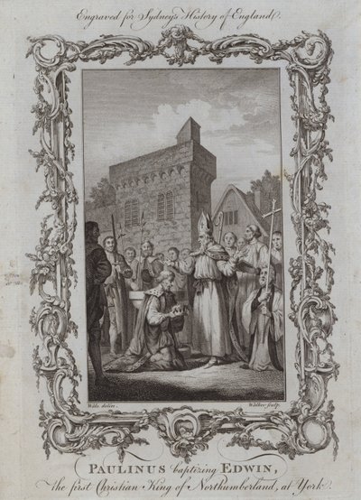 Paulinus křtí Edwina, prvního křesťanského krále Northumberlandu, v Yorku (rytina) od Samuel (after) Wale