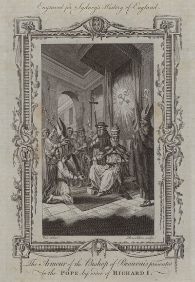 Zbroj biskupa z Beauvais předložená papeži na příkaz Richarda I. (rytina) od Samuel (after) Wale
