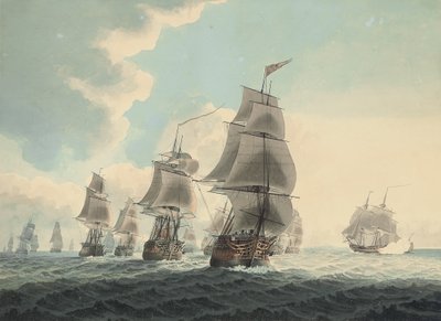 Eskadra královského námořnictva běží po kanálu La Manche (tužka, pero, černý inkoust a akvarel na papíře) od Samuel (attr. to) Atkins