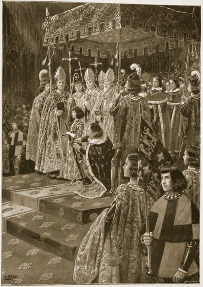 Prezentace ostruh a meče při korunovaci Jindřicha VI. na den svatého Leonarda, 6. listopadu 1429, z „The Illustrated London News“, 1902 od Samuel Begg