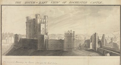 Jihovýchodní pohled na hrad Rochester od Samuel Buck