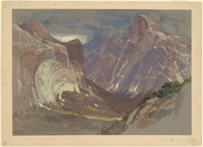 Half Dome a Royal Arches, Yosemite, z Glacier Point (s kvašem na šedém papíře) od Samuel Colman