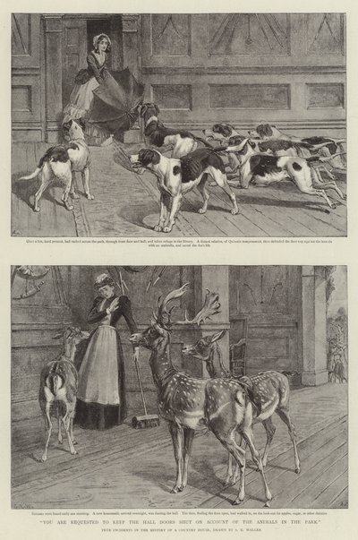 Žádáme vás, abyste nechali dveře haly zavřené kvůli zvířatům v parku (litho) od Samuel Edmund (after) Waller
