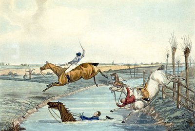 Druhá míle, z Steeplechasing, vyryla Charles Hunt (1929-1900) (barevně lito) od Samuel Henry (after) Alken